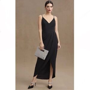 BHLDN Lyra V-Neck Faux-Wrap Stretch Crepe Midi Dress